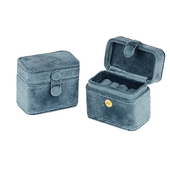 4-Slot Rectangle Velvet Jewelry Ring Storage Box with Snap Button, Travel Portable Jewelry Case, for Rings, Stud Earrings, Light Blue, 6.5x3.8x5cm