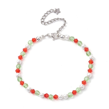 Faceted Bicone Imitation Austrian Crystal & Round Shell Pearl Beaded Bracelets for Women, Colorful, 7-1/4 inch(18.5cm)