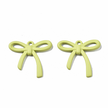 Spray Painted Alloy Pendants, Cadmium Free & Nickel Free & Lead Free, Bowknot, Yellow Green, 24x25x2mm, Hole: 1.8mm