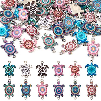 Pandahall 48Pcs 12 Styles Alloy Enamel Connector Charms, Turtle Links, Mixed Color, 24~27x15~18mm, 4pcs/style