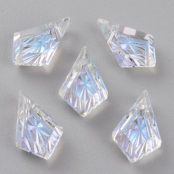 Embossed Glass Rhinestone Pendants, Faceted, Kite, Crystal Shimmer, 13x8x4mm, Hole: 1.2mm