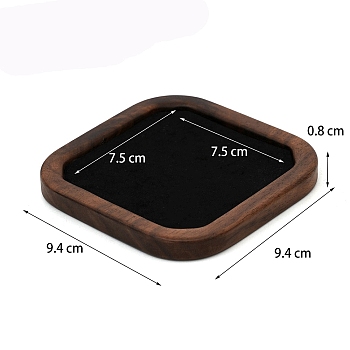Wood with Velvet Jewelry Plate, Storage Tray for Rings, Necklaces, Bracelet, Earring, Square, Black, 9.4x9.4x0.8cm