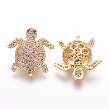 Brass Micro Pave Cubic Zirconia Beads, Tortoise, Violet, 20.5x19x6mm, Hole: 2mm