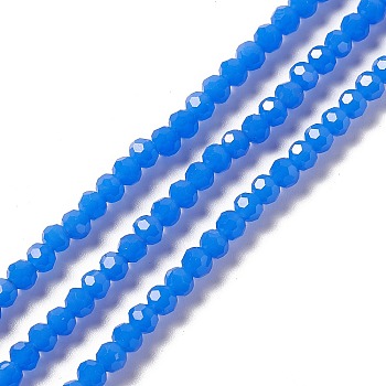 Faceted(32 Facets) Glass Beads Strands, Round, Dodger Blue, 4mm, Hole: 1mm, about 99~107pcs/strand, 14.09~15.43''(35.8~39.2cm)