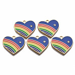 Alloy Enamel Pendants, Light Gold, with Rhinestone, Cadmium Free & Nickel Free & Lead Free, Heart, Blue, 21.5x23.5x2.5mm, Hole: 1.8mm(ENAM-T011-108D-NR)