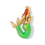 304 Stainless Steel Enamel Pendants, Hand Polished Mermaid Charms, Ion Plating(IP), Real 18K Gold Plated, Lime, 36x24mm(STAS-OY002-43G)