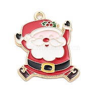 Christmas Theme Alloy Enamel Pendants, Light Gold, Santa Claus, 28x25x1.5mm, Hole: 1.6mm(X-ENAM-D060-04H)