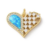 Brass Micro Pave Clear Cubic Zirconia Pendants, with Synthetic Opal and Jump Ring, Real 18K Gold Plated, Heart, 16x20.5x3.5mm, Hole: 3.6mm(KK-C045-01C-G)