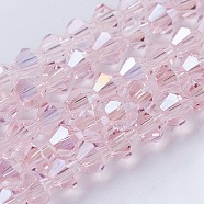 Glass Beads Strands, AB Color Plated, Faceted, Bicone, Misty Rose, 4x4mm, Hole: 1mm, about 92~96pcs/strand, 13.78~14.37 inch(X-EGLA-S056-10)