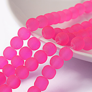 Transparent Glass Bead Strands, Frosted, Round, Deep Pink, 6mm, Hole: 1.3~1.6mm, about 140pcs/strand, 31.4 inch(X-GLAA-S031-6mm-35)