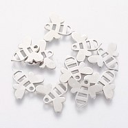 304 Stainless Steel Charms, Bee, Stainless Steel Color, 12.5x14x1mm, Hole: 1.5mm(STAS-Q201-T173)