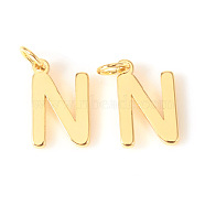 Brass Charms, with Jump Rings, Letter, Real 18K Gold Plated, Letter.N, N: 10x6.5x1mm, Hole: 2.5mm(KK-I672-01N-G)