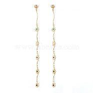 Brass Enamel Chain Tassel Earrings, with 304 Stainless Steel Stud Earring Findings and Iron Ear Nuts, Flower,  Colorful, Real 18K Gold Plated, 122mm, Pin: 0.6mm(EJEW-JE05783)