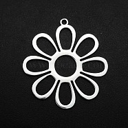 201 Stainless Steel Pendants, Laser Cut, Hollow, Flower, Stainless Steel Color, 32x30x1mm, Hole: 1.6mm(STAS-R111-JA680)