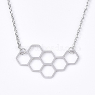 201 Stainless Steel Pendant Necklaces, with Cable Chains, Honeycomb, Stainless Steel Color, 17.7 inch(45cm), 2mm, Honeycomb: 20x34.5x1mm(NJEW-T009-JN102-1-40)