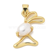 Rack Plating Brass Pendants, with ABS Imitation Pearl, Long-Lasting Plated, Lead Free & Cadmium Free, Real 18K Gold Plated, Rabbit, 19.5x17x5.5mm, Hole:4.5x3.5mm(KK-K293-24D-G)