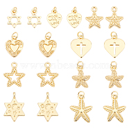 PandaHall Elite 18Pcs 9 Style Alloy Pendants, Long-Lasting Plated, with Jump Ring, Mixed Shapes, Real 18K Gold Plated, 12.5~20x9~15.5x1.6~2.7mm, hole: 2~3.5mm, 2pcs/style(FIND-PH0003-19)