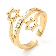 Clear Cubic Zirconia Star of David Cuff Ring, Brass Jewelry for Women, Cadmium Free & Lead Free, Golden, US Size 6 1/2(16.9mm)(RJEW-SZ0001-22)