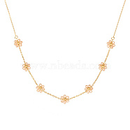 Real 18K Gold Plated Stainless Steel Flower Beaded Pendant Necklaces for Women, Bisque, 17.72 inch(45cm)(ZU7847-4)