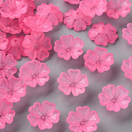 Transparent Frosted Acrylic Bead Caps, 5-Petal, Flower, Hot Pink, 16.5x6mm, Hole: 1.6mm, about 959pcs/500g(MACR-S371-04A-704)