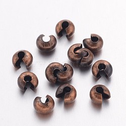 Iron Crimp Beads Covers, Cadmium Free & Nickel Free & Lead Free, Red Copper, 3mm In Diameter, Hole: 1.2~1.5mm(X-IFIN-H028-NFR-NF)