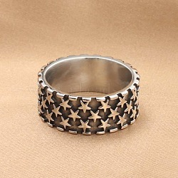 Punk Style 304 Stainless Steel Finger Rings for Men, Star, Antique Silver, US Size 9(18.9mm)(FS-WG83721-03)