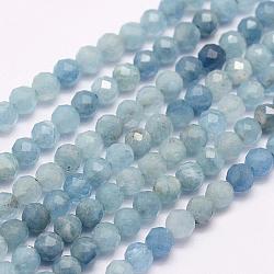 Natural Aquamarine Beads Strands, Faceted, Round, 4mm, Hole: 0.5mm, about 96pcs/strand, 15.7 inch(40cm)(G-F509-10-4mm)