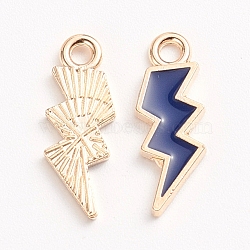 Alloy Enamel Pendants, Lightning, Light Gold, Marine Blue, 20.5x7.5x1.5mm, Hole: 2mm(ENAM-TAC0001-22J)