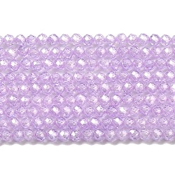 Cubic Zirconia Bead Strands, Faceted Rondelle, Plum, 3mm, Hole: 0.6mm, about 131pcs/strand, 15.16 inch(38.5cm)(ZIRC-C006-01B-09)