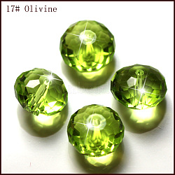 K9 Glass, Imitation Austrian Crystal Beads, Grade AAA, Faceted, Rondelle, Yellow Green, 10x7mm, Hole: 0.9~1mm(SWAR-F068-8x10mm-17)