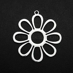 Non-Tarnish 201 Stainless Steel Pendants, Laser Cut, Hollow, Flower, Stainless Steel Color, 32x30x1mm, Hole: 1.6mm(STAS-R111-JA680)