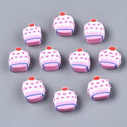 Handmade Polymer Clay Beads, Cake, Pearl Pink, 9~10x9~10x4mm, Hole: 1.2mm(CLAY-N011-020)