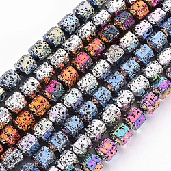 Electroplated Natural Lava Rock Beads Strands, Hexagon, Bumpy, Mixed Color, 8x7x6.5mm, Hole: 1.2mm, about 50pcs/strand, 15.55 inch(39.5cm)(G-T114-71)