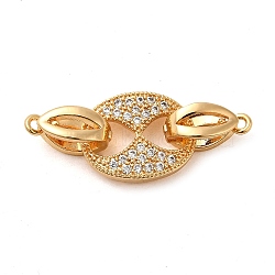Brass Micro Pave Clear Cubic Zirconia Fold Over Clasps, Oval, Real 18K Gold Plated, Oval: 11.5x14.5x2.5mm; Clasps: 11x4.5x5.5mm, Hole: 0.8mm(KK-M270-07G)