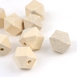 Unfinished Wood Beads, Natural Wooden Beads, Whiten, Polygon, PapayaWhip, 14x14x14mm, Hole: 3mm(X-WOOD-S661-10)