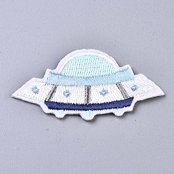 UFO Appliques, Computerized Embroidery Cloth Iron on/Sew on Patches, Costume Accessories, White, 31.5x60.5x1.5mm(DIY-S041-049)