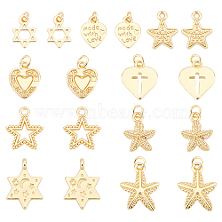 PandaHall Elite 18Pcs 9 Style Alloy Pendants, Long-Lasting Plated, with Jump Ring, Mixed Shapes, Real 18K Gold Plated, 12.5~20x9~15.5x1.6~2.7mm, hole: 2~3.5mm, 2pcs/style(FIND-PH0003-19)