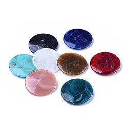 Acrylic Beads, Imitation Gemstone Style, Flat Round, Mixed Color, 32x6mm, Hole: 1.6mm(X-OACR-T008-01-M)