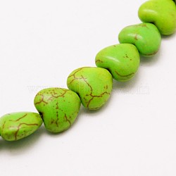 Heart Synthetic Turquoise Beads Strands, Dyed, Green, 12x12x5mm, Hole: 1mm, about 36pcs/strand, 15.7 inch(TURQ-I019-12mm-05)