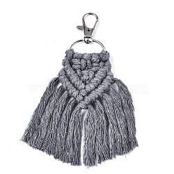 Polycotton(Polyester Cotton) Tassel Big Pendants Decorations, with Platinum Plated Alloy Swivel Lobster Claw Clasps, Dark Gray, 120mm~130mm(FIND-R090-02)