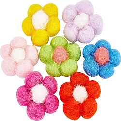 Fingerinspire 14Pcs 7 Colors Wool Needle Felting Flower Crafts, for DIY Children Hair & Brooches Accessories Decoration, Mixed Color, 36x36x12mm, 2pcs/color(DIY-FG0003-06)