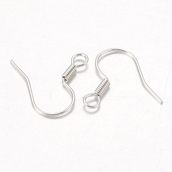 Iron Earring Hooks, Ear Wire, with Horizontal Loop, Cadmium Free & Nickel Free & Lead Free, Platinum, 15~16x20~22mm, Hole: 2mm