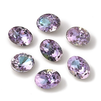 K9 Glass Rhinestone Cabochons, Pointed Back & Back Plated, Faceted, Oval, Vitrail Light, 6x8x5mm