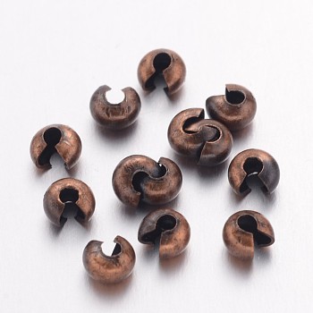 Iron Crimp Beads Covers, Cadmium Free & Nickel Free & Lead Free, Red Copper, 3mm In Diameter, Hole: 1.2~1.5mm