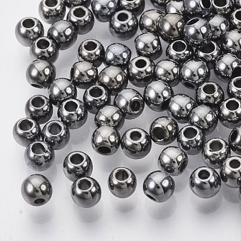 CCB Plastic Beads, Round, Gunmetal, 3.5~4x3.5mm, Hole: 1mm, about 16000pcs/500g
