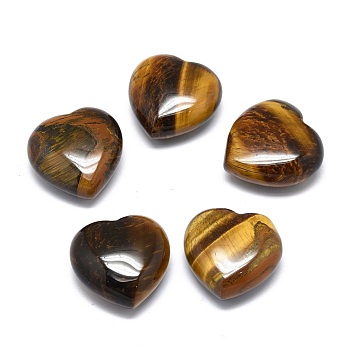 Natural Tiger Eye Heart Love Stone, Pocket Palm Stone for Reiki Balancing, 24.5~25x25x11~12mm