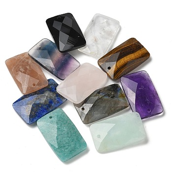 Natural Mixed Gemstone Pendants, Rectangle, Faceted, Mixed Dyed and Undyed, 30~30.5x18~18.5x6~6.5mm, Hole: 1.5mm