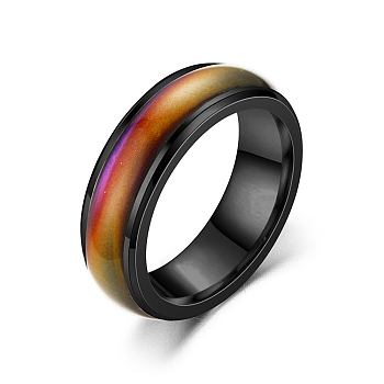 Mood Ring, Temperature Change Color Emotion Feeling Stainless Steel Plain Ring for Women, Black, US Size 12(21.4mm)