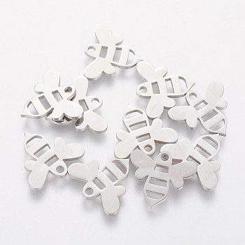 304 Stainless Steel Charms, Bee, Stainless Steel Color, 12.5x14x1mm, Hole: 1.5mm