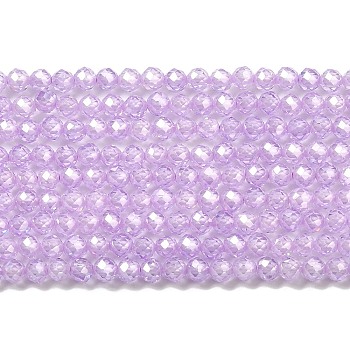 Cubic Zirconia Bead Strands, Faceted Rondelle, Plum, 3mm, Hole: 0.6mm, about 131pcs/strand, 15.16 inch(38.5cm)